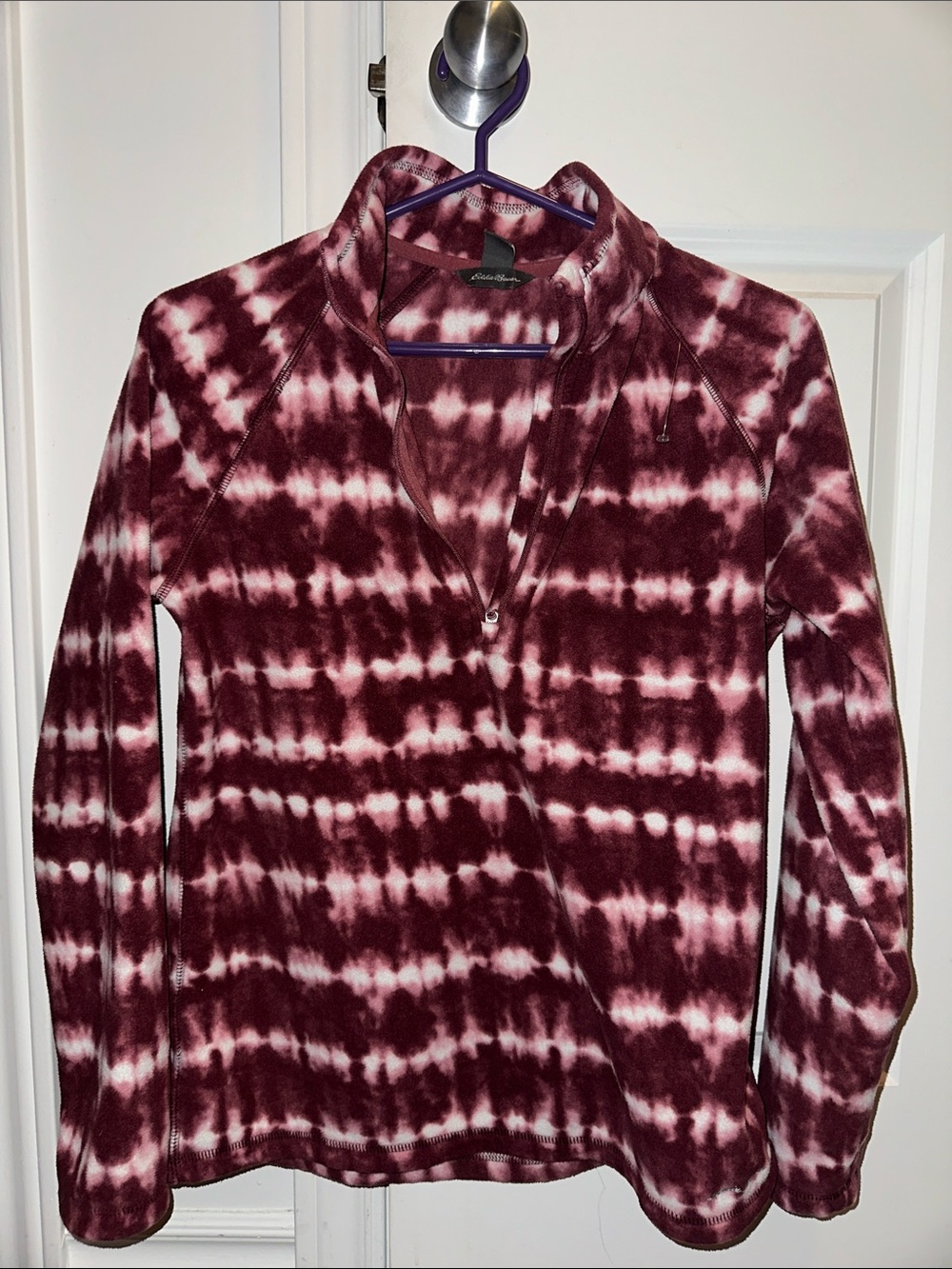 Eddie Bauer 1/4 Zip Purple Tie Dye Fleece Jacket Women's Size S.